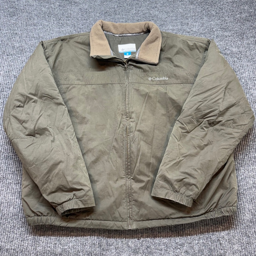 Columbia Ascender Softshell Jacket Mens XXL Green Tan Fleece Collar Zip